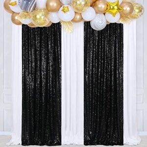 Poise3EHome Black Sequin Backdrop Curtains, 2 Panels Black Sequin Backdrop, 2FTx8FT Sequin Curtains for Party Halloween Christmas Sequence Backdrop