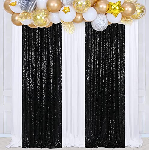 Poise3EHome Black Sequin Backdrop Curtains, 2 Panels Black Sequin Backdrop, 2FTx8FT Sequin Curtains for Party Halloween Christmas Sequence Backdrop