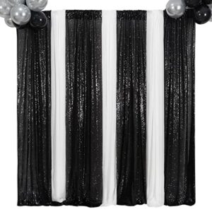 Poise3EHome Black Sequin Backdrop Curtains, 2 Panels Black Sequin Backdrop, 2FTx8FT Sequin Curtains for Party Halloween Christmas Sequence Backdrop