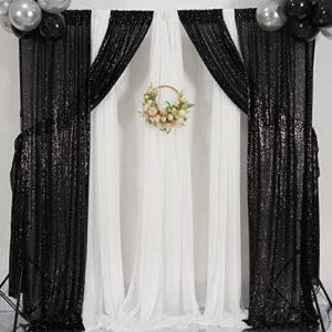 Poise3EHome Black Sequin Backdrop Curtains, 2 Panels Black Sequin Backdrop, 2FTx8FT Sequin Curtains for Party Halloween Christmas Sequence Backdrop