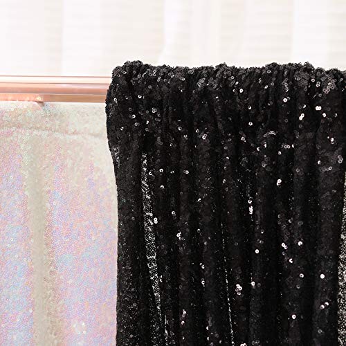 Poise3EHome Black Sequin Backdrop Curtains, 2 Panels Black Sequin Backdrop, 2FTx8FT Sequin Curtains for Party Halloween Christmas Sequence Backdrop