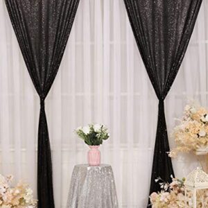 Poise3EHome Black Sequin Backdrop Curtains, 2 Panels Black Sequin Backdrop, 2FTx8FT Sequin Curtains for Party Halloween Christmas Sequence Backdrop