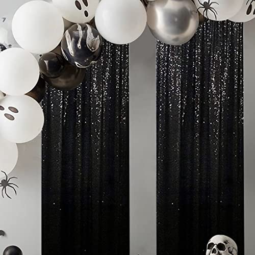 Poise3EHome Black Sequin Backdrop Curtains, 2 Panels Black Sequin Backdrop, 2FTx8FT Sequin Curtains for Party Halloween Christmas Sequence Backdrop