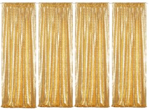 poise3ehome gold sequin backdrop curtains, 4 panels gold sequin backdrop, 2ftx8ft sequin curtains for party wedding sequence backdrop