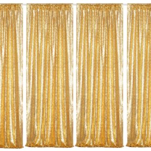 Poise3EHome Gold Sequin Backdrop Curtains, 4 Panels Gold Sequin Backdrop, 2FTx8FT Sequin Curtains for Party Wedding Sequence Backdrop