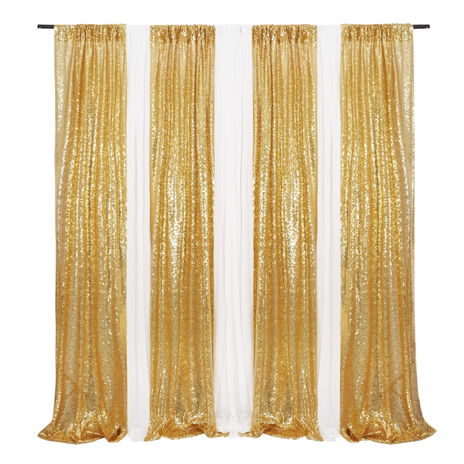 Poise3EHome Gold Sequin Backdrop Curtains, 4 Panels Gold Sequin Backdrop, 2FTx8FT Sequin Curtains for Party Wedding Sequence Backdrop