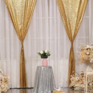 Poise3EHome Gold Sequin Backdrop Curtains, 4 Panels Gold Sequin Backdrop, 2FTx8FT Sequin Curtains for Party Wedding Sequence Backdrop