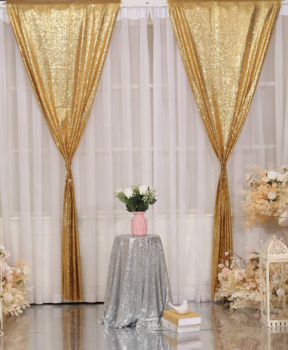 Poise3EHome Gold Sequin Backdrop Curtains, 4 Panels Gold Sequin Backdrop, 2FTx8FT Sequin Curtains for Party Wedding Sequence Backdrop