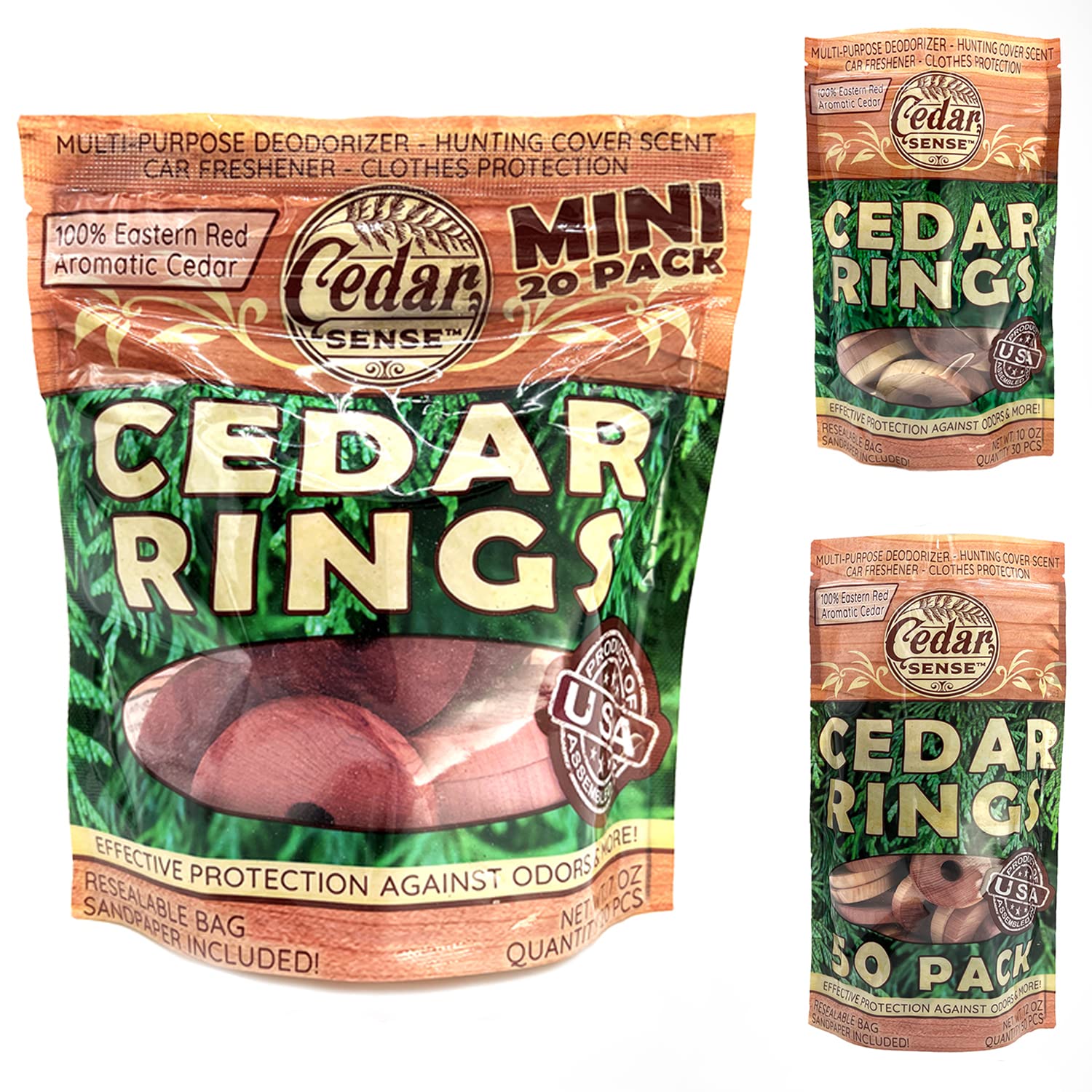 Cedar Rings - 20 Pack - Cedar Sense - Made in U.S.A.- Cedar Blocks for Clothes Storage - Cedar for Closets and Drawers