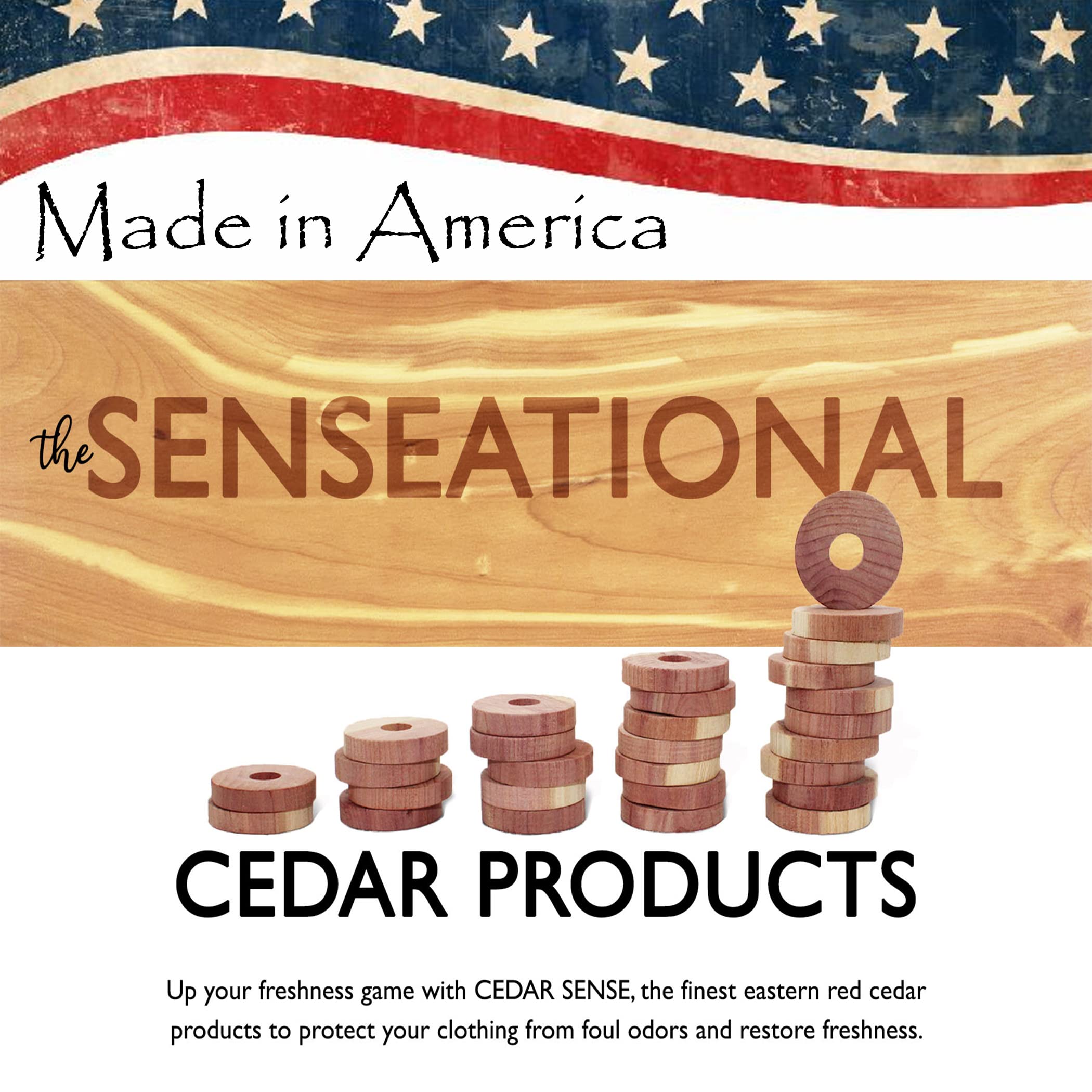 Cedar Rings - 20 Pack - Cedar Sense - Made in U.S.A.- Cedar Blocks for Clothes Storage - Cedar for Closets and Drawers