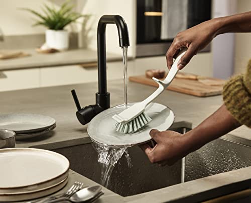 Joseph Joseph Edge Dish Brush with Integrated Sink Rest, Light Stone/Sage