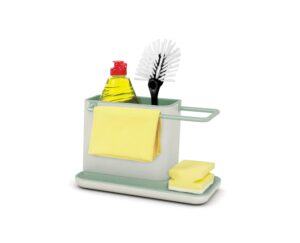 joseph joseph kitchen sink caddy organizer, sponge holder, brush holder, dish cloth hanger - light stone/sage