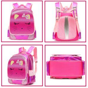 Dorlubel School Backpack for Girls, Kids Backpack Children’s School Bag Cat face Diamond Glitter BookBags for Elementary (Rose Cat Set)