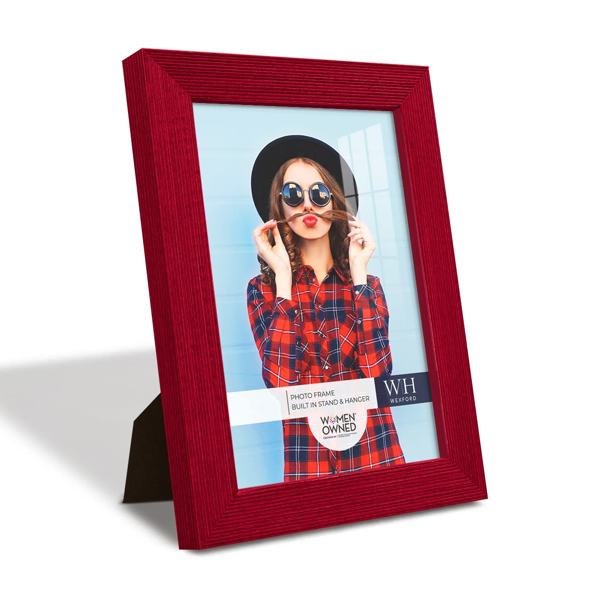 Renditions Gallery 5x7 inch Picture Frame Modern Style Wood Pattern and High Definition Glass Ready for Wall and Tabletop Photo Display, Red Frame