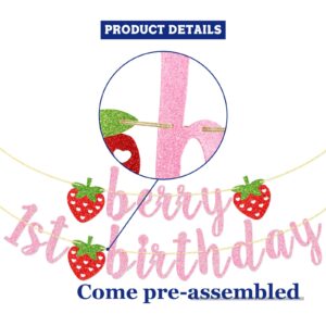 Berry First Birthday Banner, Glitter Strawberry Banner, 1st Birthday Decor (Pink)