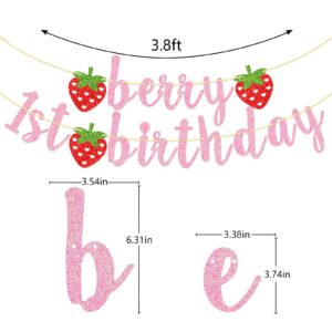 Berry First Birthday Banner, Glitter Strawberry Banner, 1st Birthday Decor (Pink)