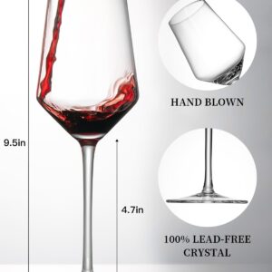 Physkoa Wine Glasses Set of 6-14 oz, Thin Rim, Crystal, Hand Blown, Long Stem - Perfect for Red or White, Gifts for Wine Lovers, Valentine's Day Gifts