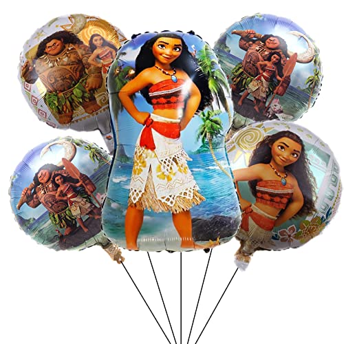 ALLPICK 5PCS Moana Mylar Balloons For Kids Birthday Baby Shower Moana Themd Party Decorations