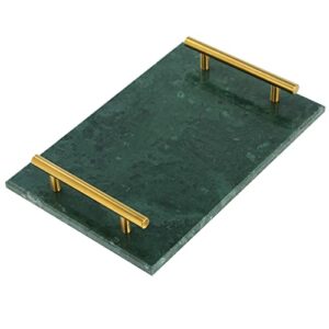 weyleity marble stone decorative tray handmade nightstand tray jewelry tray with copper-color metal handles, catchall tray perfume tray for dresser, counter, nightstand, vanity and desk (green)