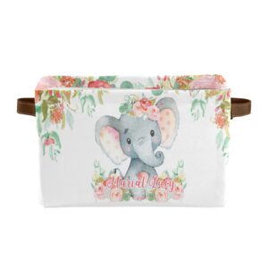 elephant and flower personalized storage bins basket cubic organizer with durable handle for shelves wardrobe nursery toy 2 pack