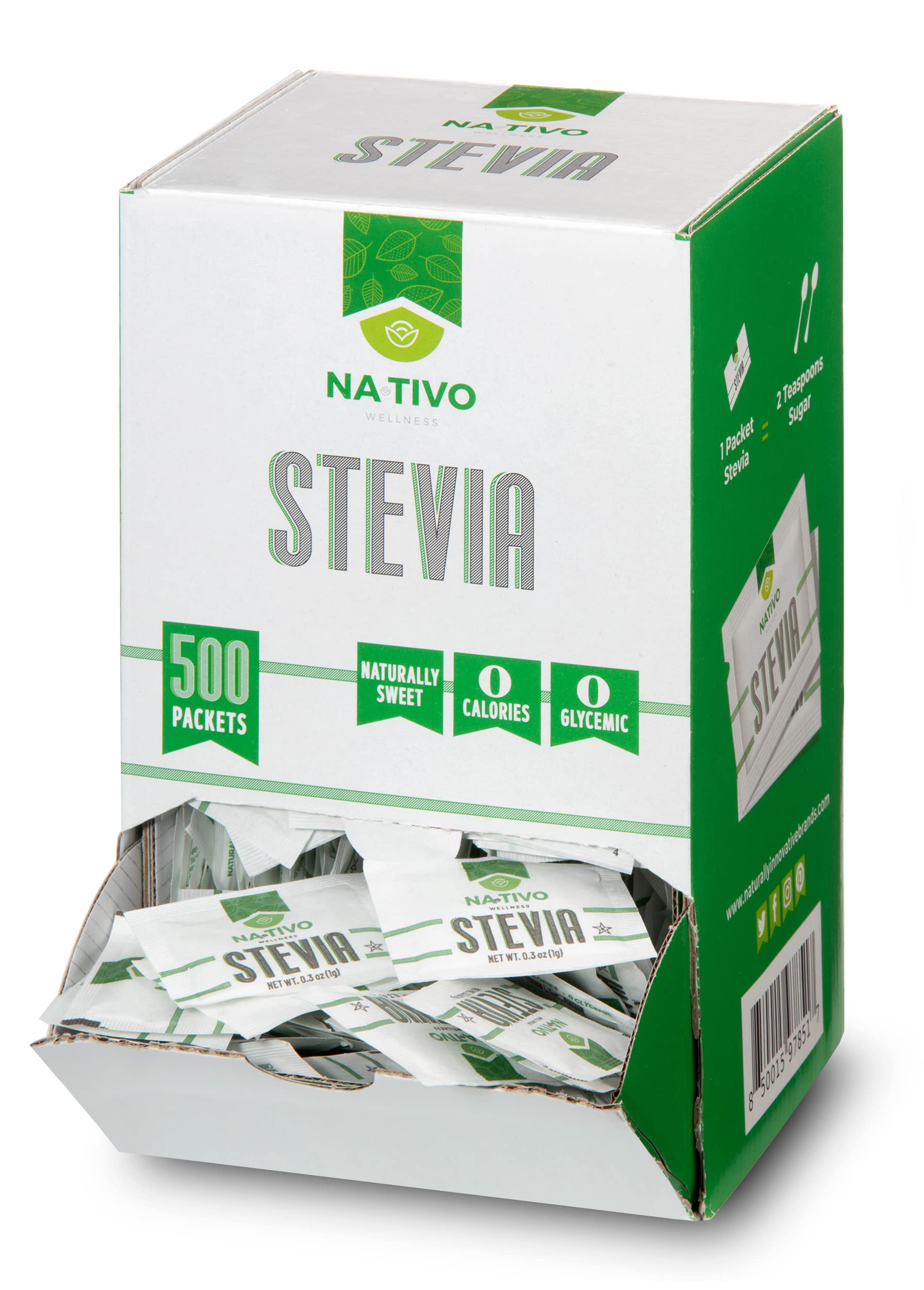 Stevia + Erythritol 1:8 Sweetener - 500 packets | 1 packet = 2 tsp of sugar | Healthier Sugar Substitute - 0 Calories - 0 Glycemic Index - Keto and Paleo - 0 Net Carbs - Non-GMO - NaTivo Wellness