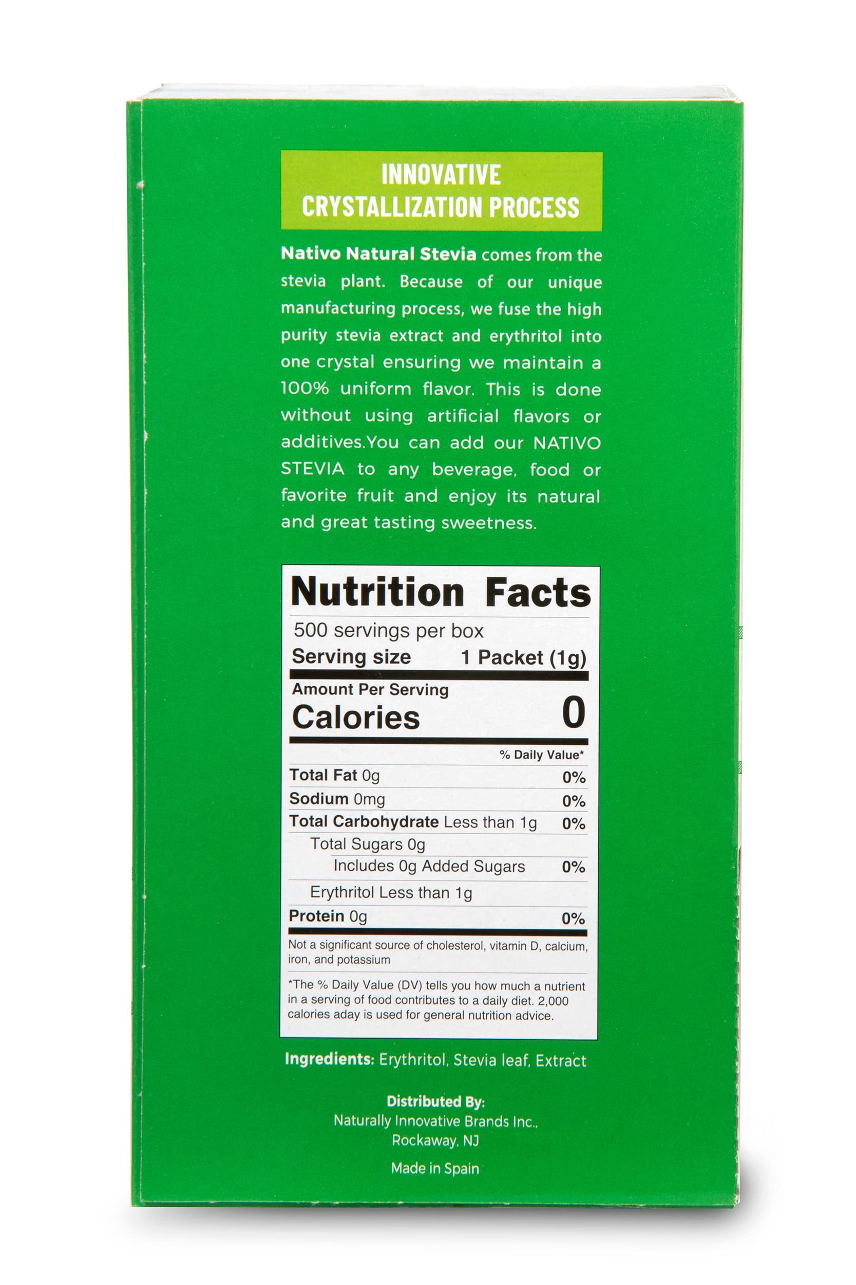 Stevia + Erythritol 1:8 Sweetener - 500 packets | 1 packet = 2 tsp of sugar | Healthier Sugar Substitute - 0 Calories - 0 Glycemic Index - Keto and Paleo - 0 Net Carbs - Non-GMO - NaTivo Wellness