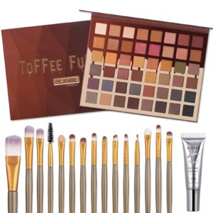 ucanbe toffee fusion 48 colors eyeshadow palette +15pcs brushes set + eye shadow primer all in one makeup kit - highly pigmented matte shimmer glitter long lasting blendable neutral makeup pallet