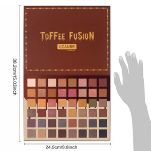 UCANBE TOFFEE FUSION 48 Colors Eyeshadow Palette +15Pcs Brushes Set + Eye Shadow Primer All in One Makeup Kit - Highly Pigmented Matte Shimmer Glitter Long Lasting Blendable Neutral Makeup Pallet