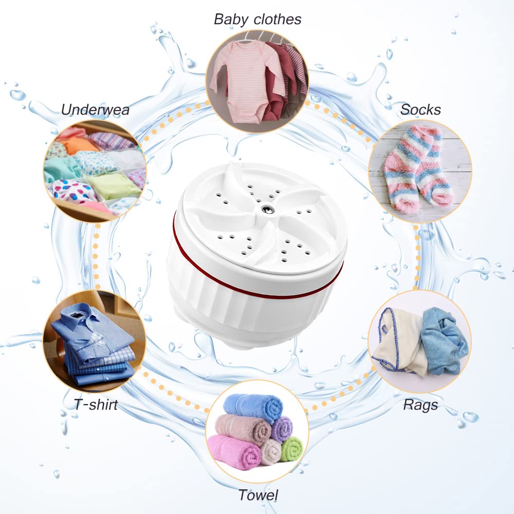 Irishom Ultrasonic Turbo Washing Machine Portable Mini Washer with USB Power Supply Suction Cups for Home Travel Business Trip