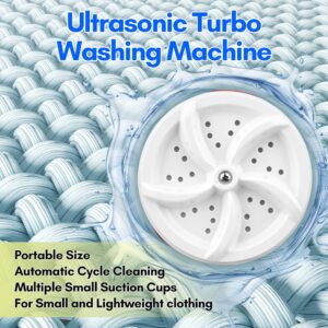 Irishom Ultrasonic Turbo Washing Machine Portable Mini Washer with USB Power Supply Suction Cups for Home Travel Business Trip