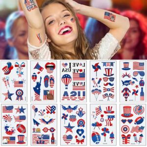 4th of july temporary tattoo kids adults, 100pcs fake tattoos, independence day fourth of july waterproof body art stickers red white blue for memorial, tattoo decorations for labor day party usa national flag