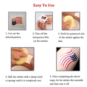 4th of July Temporary Tattoo Kids Adults, 100pcs Fake Tattoos, Independence Day Fourth of July Waterproof Body Art Stickers Red White Blue for Memorial, Tattoo Decorations for Labor Day Party USA National Flag