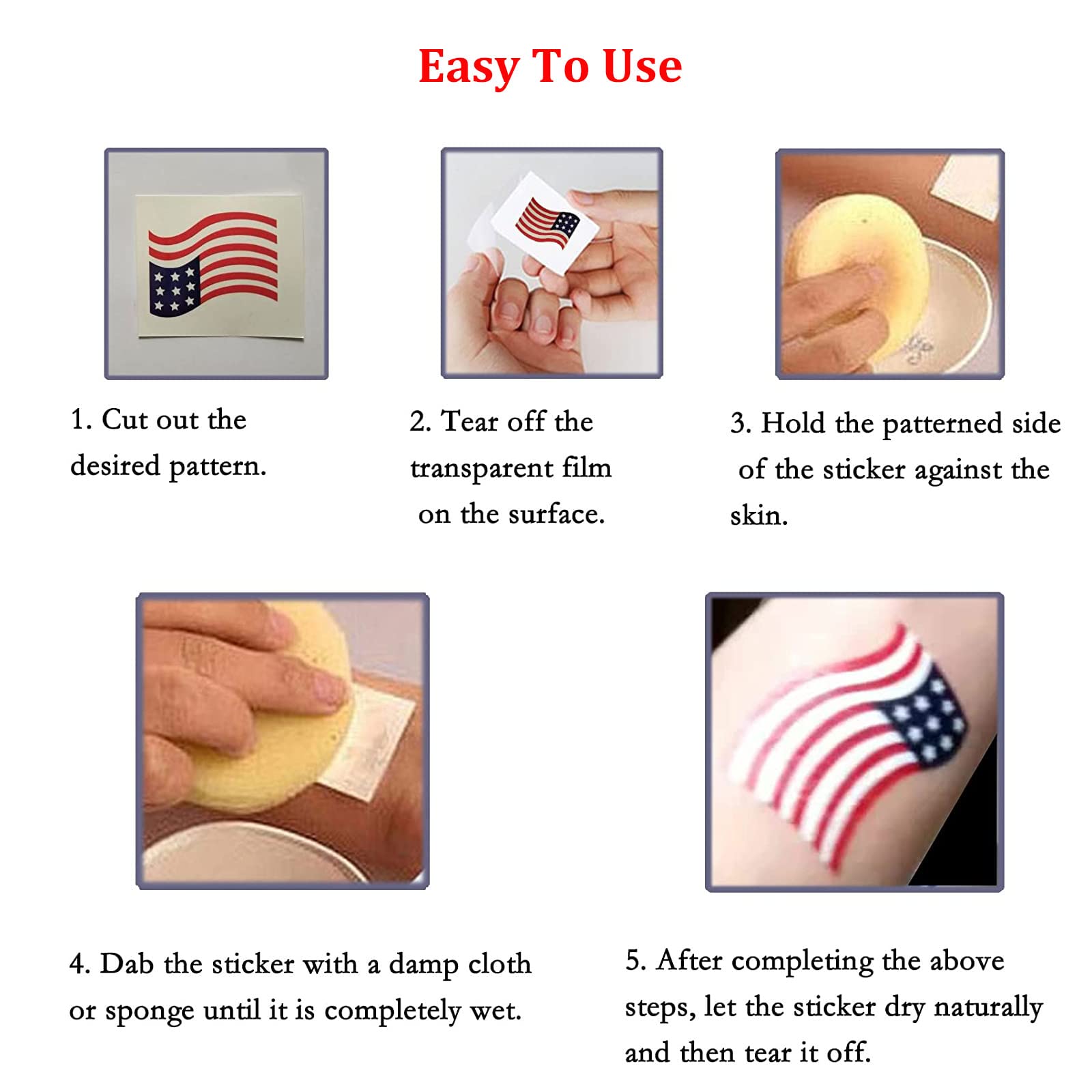 4th of July Temporary Tattoo Kids Adults, 100pcs Fake Tattoos, Independence Day Fourth of July Waterproof Body Art Stickers Red White Blue for Memorial, Tattoo Decorations for Labor Day Party USA National Flag