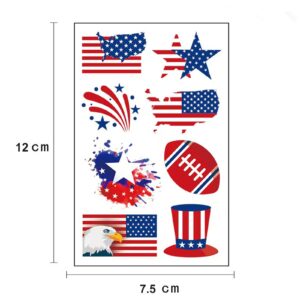 4th of July Temporary Tattoo Kids Adults, 100pcs Fake Tattoos, Independence Day Fourth of July Waterproof Body Art Stickers Red White Blue for Memorial, Tattoo Decorations for Labor Day Party USA National Flag