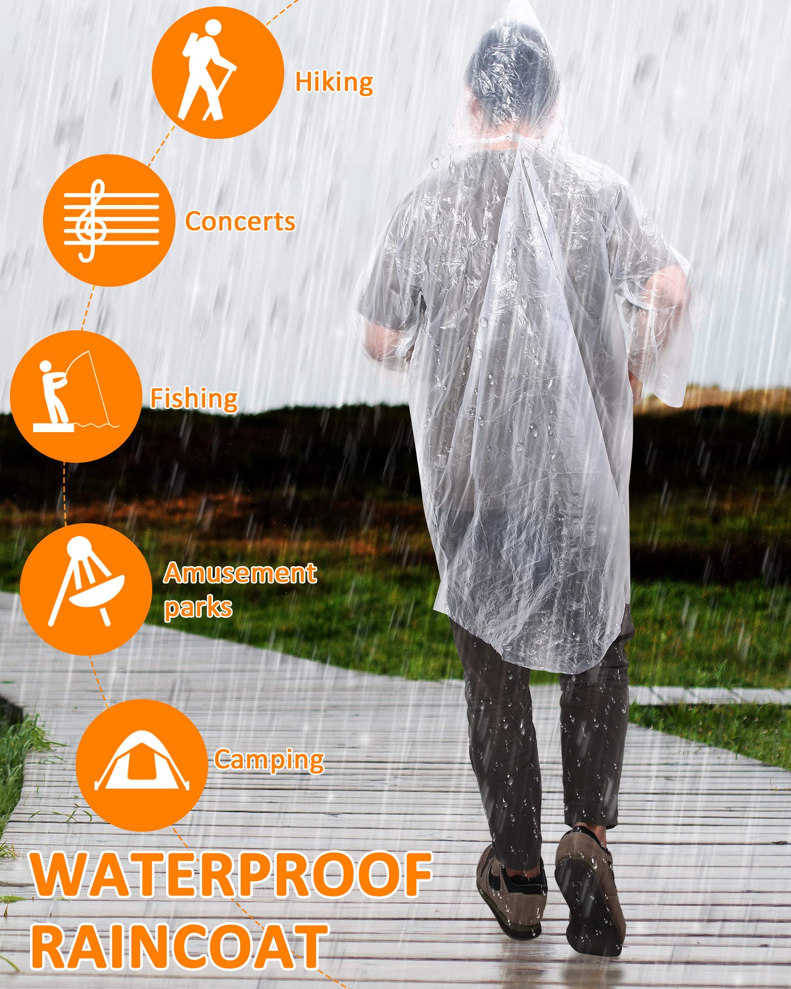 JaGely 120 Pack Disposable Rain Ponchos for Adults Bulk Emergency Travel Essential Family Pack Operation Raincoat with Hood(Clear)