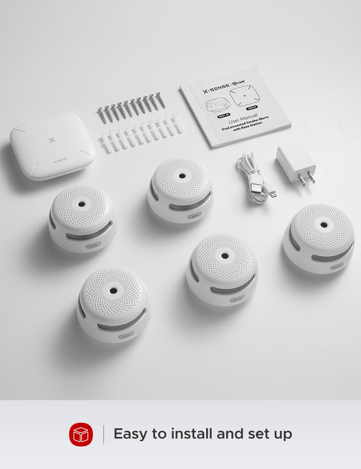 X-Sense Smart Smoke Detectors with SBS50 Base Station, Wi-Fi Smoke Alarm Compatible with X-Sense Home Security App, Wireless Interconnected Mini Fire Alarm, Model FS51