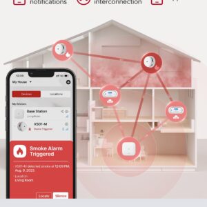 X-Sense Smart Smoke Detectors with SBS50 Base Station, Wi-Fi Smoke Alarm Compatible with X-Sense Home Security App, Wireless Interconnected Mini Fire Alarm, Model FS51