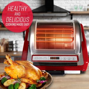 Ronco EZ-Store Rotisserie Oven, Gourmet Cooking at Home, Cooks Perfectly Roasted Chickens, Turkey, Pork, Roasts & Burgers, Large Capacity, 3 Cooking Options: Roast, Sear, No Heat Rotation, Red