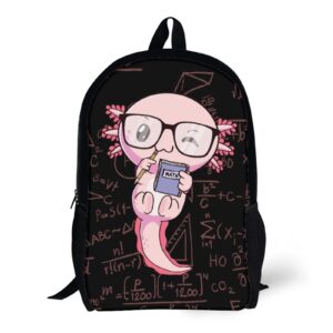 usmikeys Axolotl Backpack, Waterproof Bookbag for Boys Girls Back to School 17 Inch