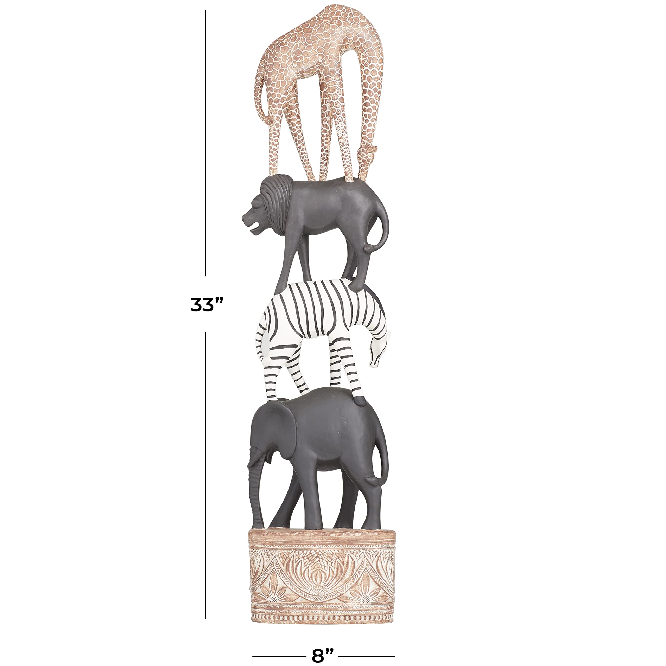 Deco 79 Polystone Safari Animal Sculpture, 8" x 5" x 33", Multi Colored (080374)