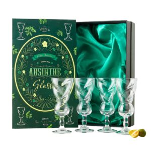 vintage crystal absinthe glasses | set of 4 | 6.5 oz wine savant - stemmed classic with swiss bubble reservoir, tasting, nosing & sipping, absinthe, sambuca, raki, pastis, ouzo, drinking green fairy