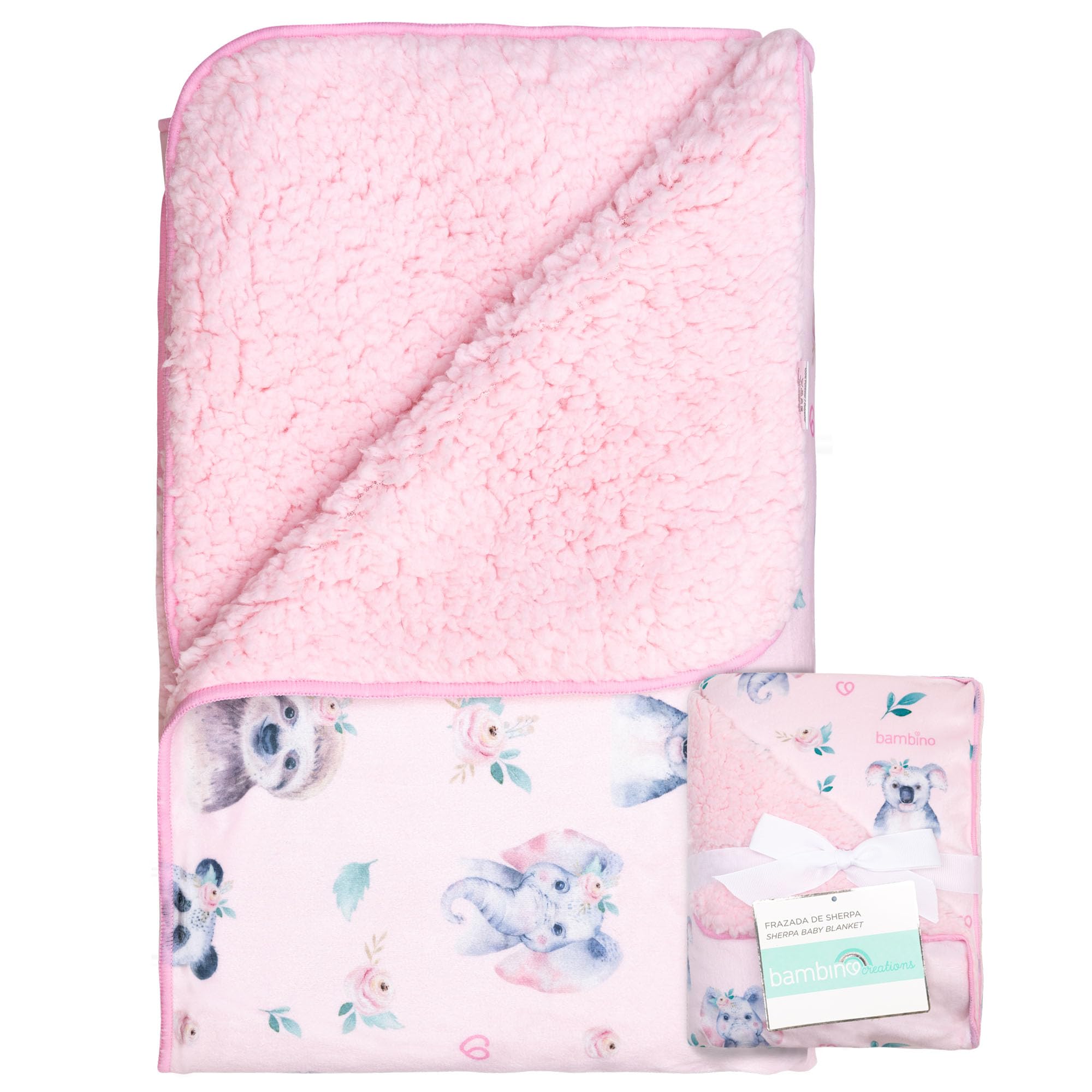 BAMBINO CREATIONS Sherpa Baby Blanket, Cuddly Soft 2-Layer, 39.37" L x 29.92", Pink