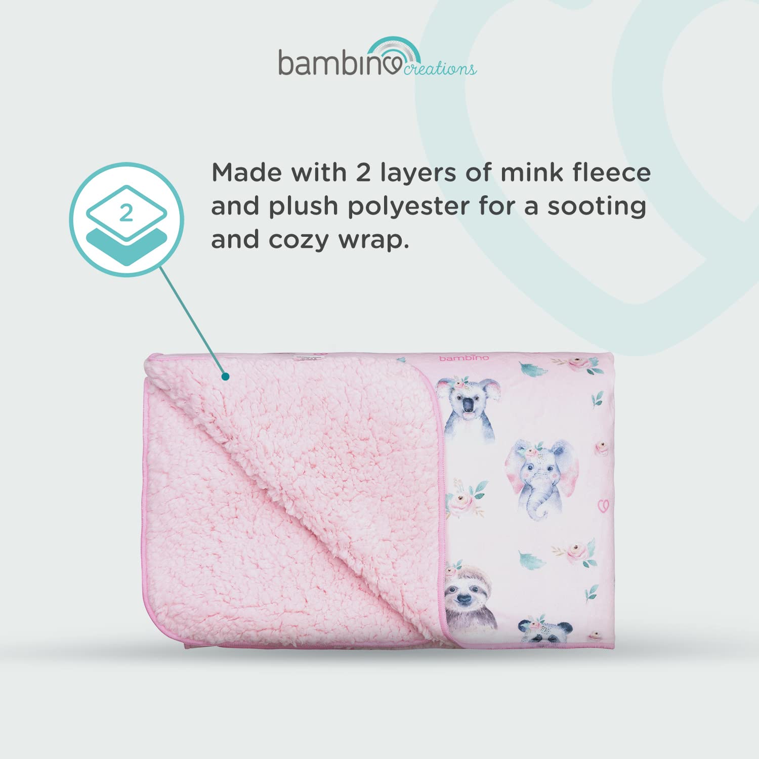 BAMBINO CREATIONS Sherpa Baby Blanket, Cuddly Soft 2-Layer, 39.37" L x 29.92", Pink