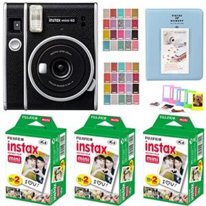 fujifilm instax mini 40 instant camera with fuji instax twin pack mini film 60 exposures, album + stickers + frames