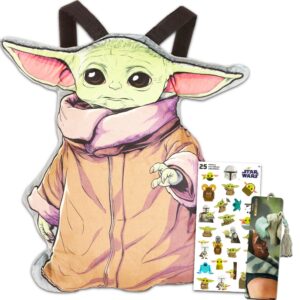 star wars plush backpack - baby yoda backpack for boys girls bundle with stickers, more | mandalorian backpack mini