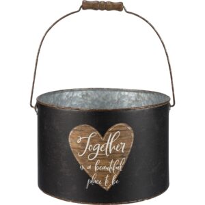 Primitives by Kathy Rustic Heart Design Together is A Beautiful Place to Be Double Sided Metal Bucket