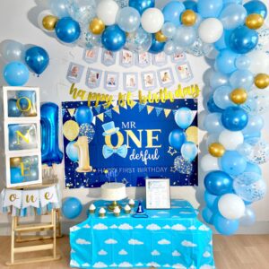 Baby Boy 1st Birthday Decorations Supplies, 1st Birthday Boy Decorations, Baby First Birthday Decorations for Boy, First Birthday Balloon Boxes, Backdrop, High Chair Banner, Crown, Photo Banner