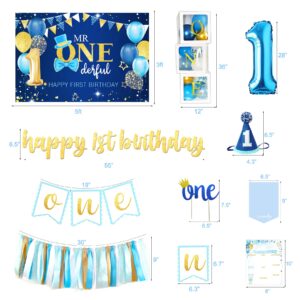 Baby Boy 1st Birthday Decorations Supplies, 1st Birthday Boy Decorations, Baby First Birthday Decorations for Boy, First Birthday Balloon Boxes, Backdrop, High Chair Banner, Crown, Photo Banner