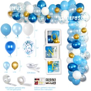 Baby Boy 1st Birthday Decorations Supplies, 1st Birthday Boy Decorations, Baby First Birthday Decorations for Boy, First Birthday Balloon Boxes, Backdrop, High Chair Banner, Crown, Photo Banner