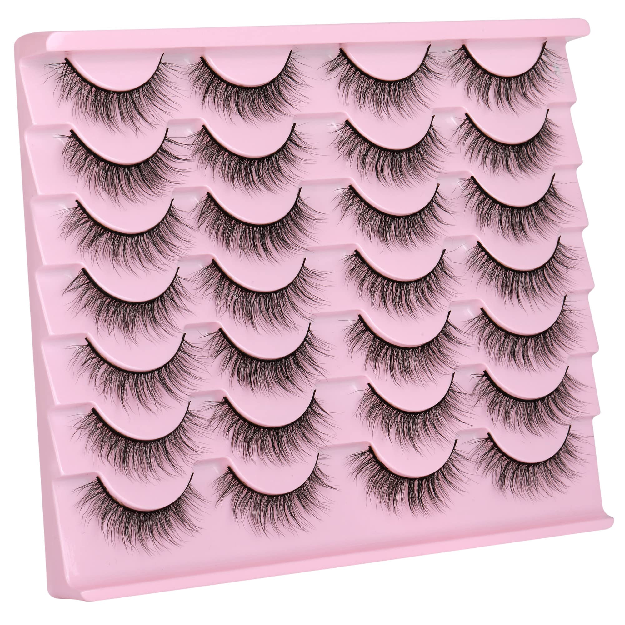 Newcally Natural Look Lashes Mink 3D Fluffy Wispy False Eyelashes Short Light Volume Fake Eye Lashes Pack 14 Pairs Reusable Soft Faux Mink Eyelashes